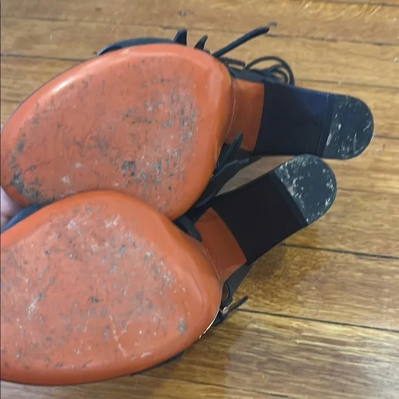 Santoni Black Sandals Fringe Detail Open Toe - Picture 2 of 6